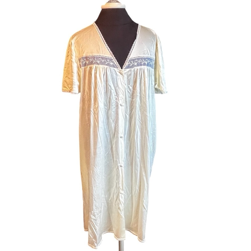 Vanity Fair Yellow Nylon House Coat Robe Vintage Made In U S A XL Pockets